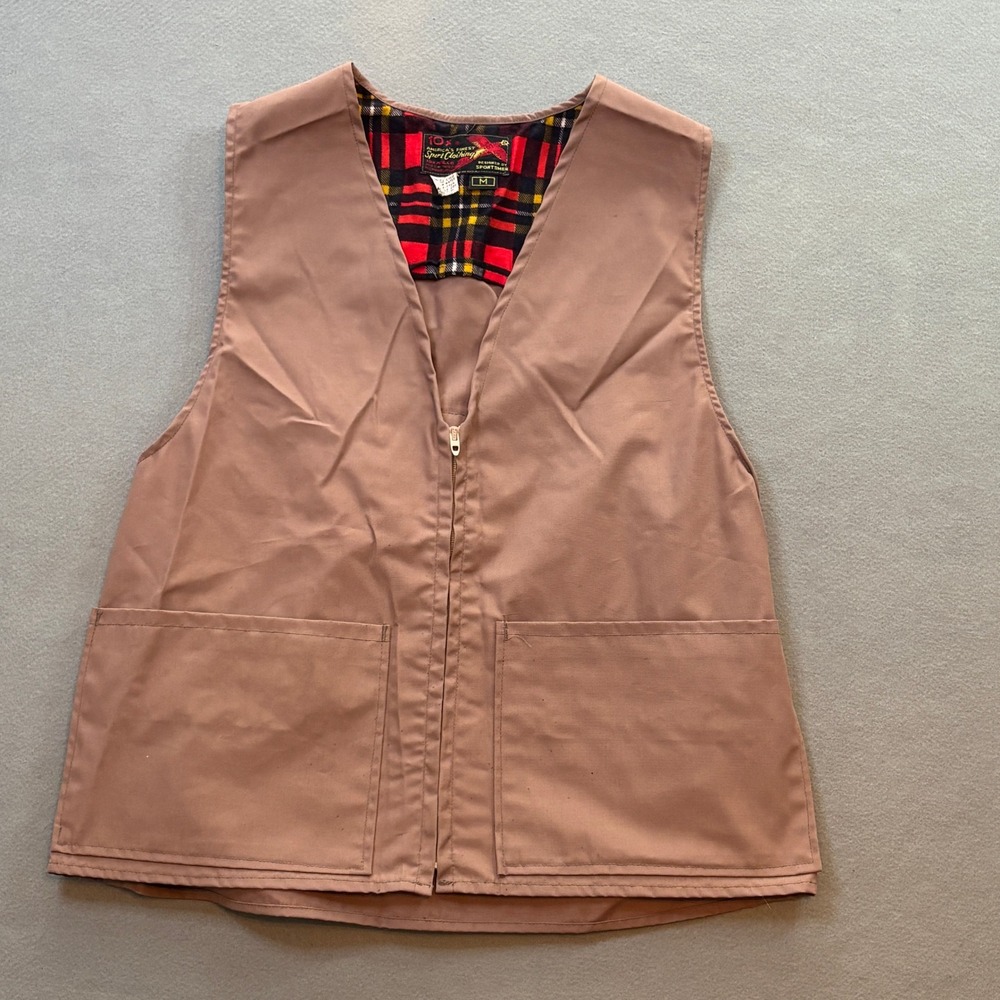 VTG 10x America's Finest Sport Clothing Hunting Vest Brown Plaid Lined Mens M